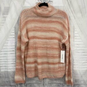 Calvin Klein Mock Neck Pink Striped Sweater Mohair Wool Acrylic Blend Oversized